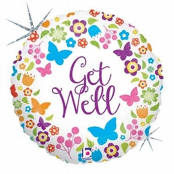 Get Well Butterflies & Flowers Round