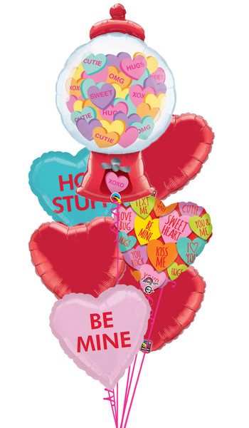 Valentine Candy Hearts Gumball Machine Bouquet