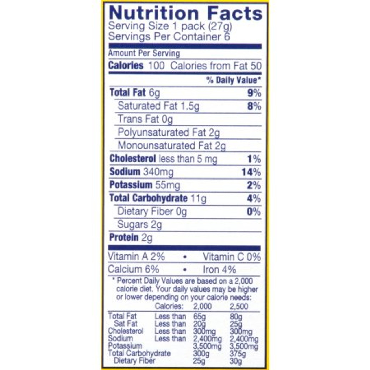 Ritz Crackers Nutrition Chart