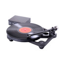 Angled view of the Rega Planar 8 turntable and Neo PSU with record