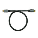 Pangea premium HDMI cable in circular coil layout showing braided black cable and gold-plated connectors