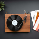 Lifestyle of the Pro-Ject T2 Super Phono Turntable with dustcover, in Walnut with the Sumiko Rainier Cartridge