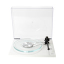 Higher angle front view Rega Planar 6 Turntable in White with mat and the Nd7 Cartridge
