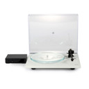 Higher angle front view Rega Planar 6 Turntable in White with the Nd7 Cartridge and NEO MK2 PSU
