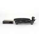 Front angled view of the Rega Planar 8 Turntable with record and the Neo MK2 PSU