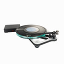 High angled-left view of the Rega Planar 8 turntable in White with record and the Neo MK2 PSU