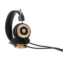 Grado Hemp Classic headphones — front angle view showing dual-wood hempwood and maple housing with F cushions