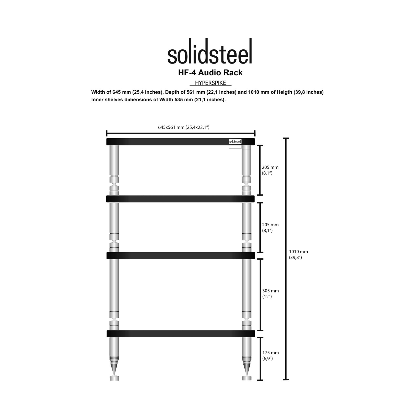 Solidsteel Hyperspike HF-4 Four-Shelf Audio Rack - Thumbnail 3