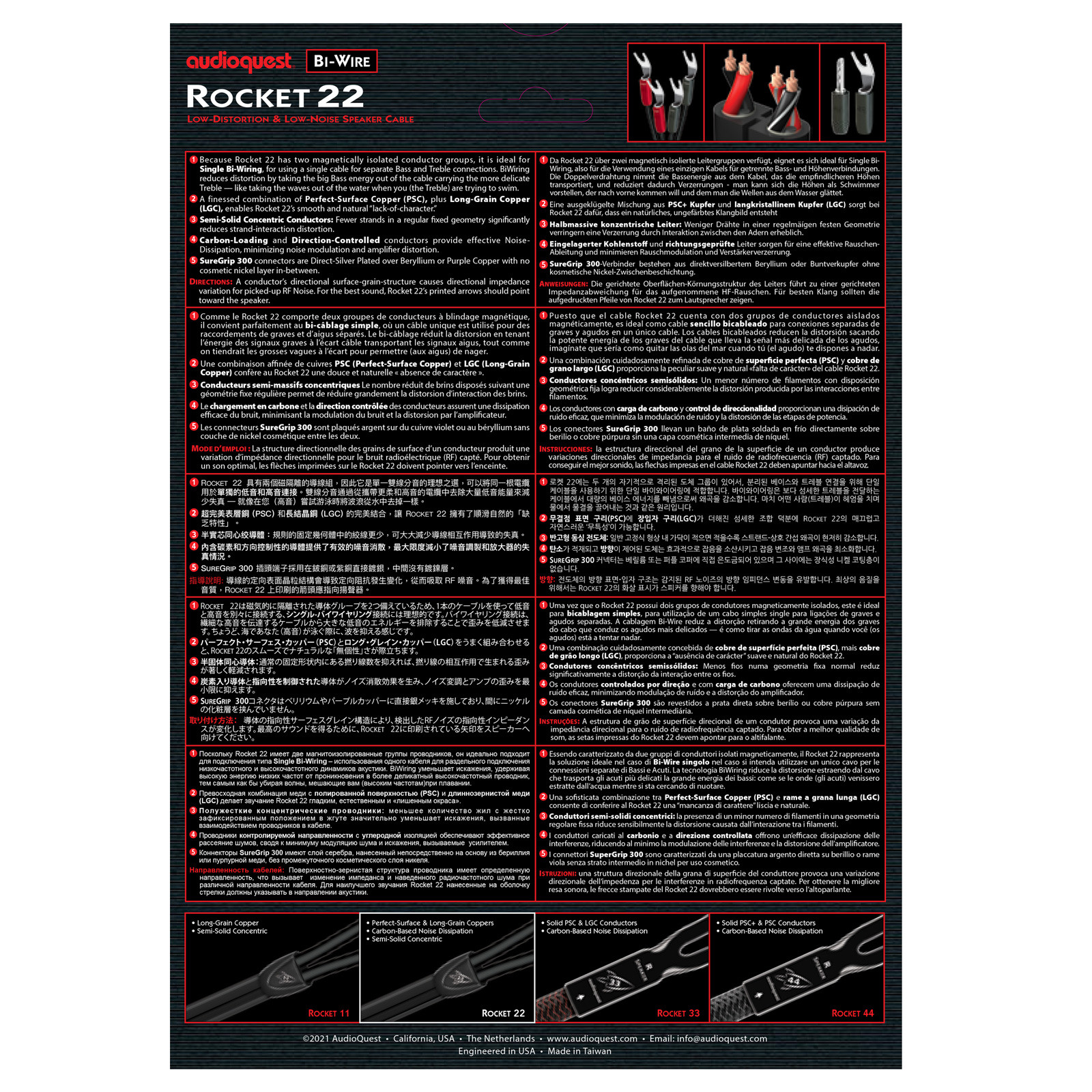 AudioQuest Rocket 22 Speaker Cable - 15 Foot - Spades to Spades