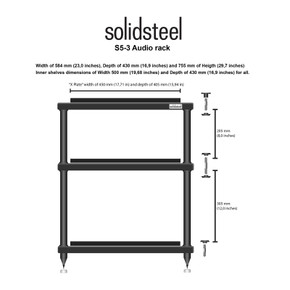 Solidsteel S5-3 Three-Shelf Audio Rack with Isolation Platforms - Black