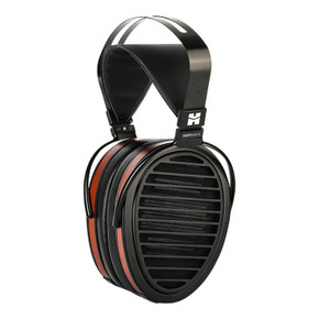 HiFiMAN Arya Organic open-back planar magnetic headphone front view with mahogany wood veneer earcups