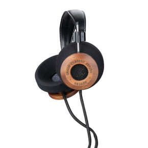 Grado GS1000 Classic headphones — front angle view showing full mahogany housing and oversized G cushions