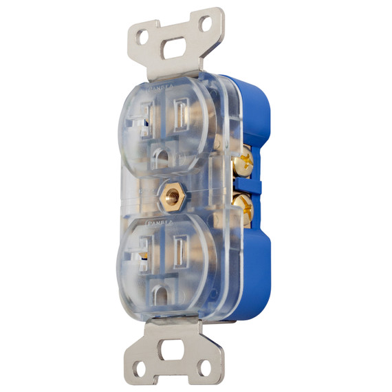 Side of Pangea Audio Premier SE AC Outlet Gold Plated Phosphorous - Blue