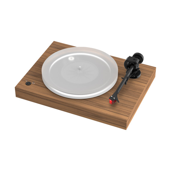 Front view of Satin Walnut Pro-Ject X2 B Turntable with Ortofon Quintet Red Cartridge