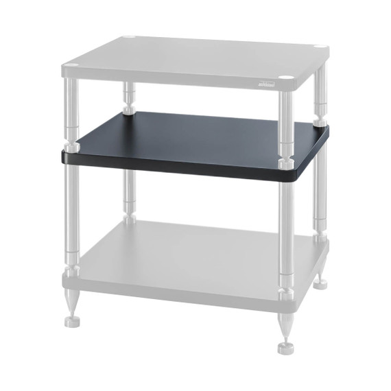 Solidsteel HY inner shelf installed between support posts in a Hyperspike HY audio rack