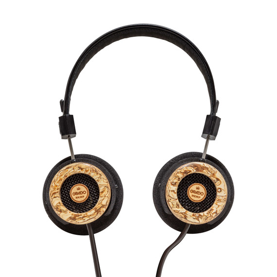 Grado Hemp Classic headphones — front angle view showing dual-wood hempwood and maple housing with F cushions