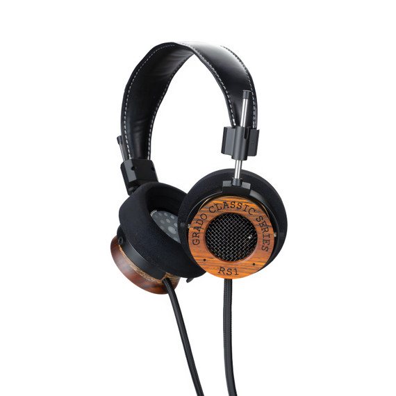 Grado RS1 Classic headphones — front view showing tri-wood cocobolo, hemp, and maple housing with L cushions