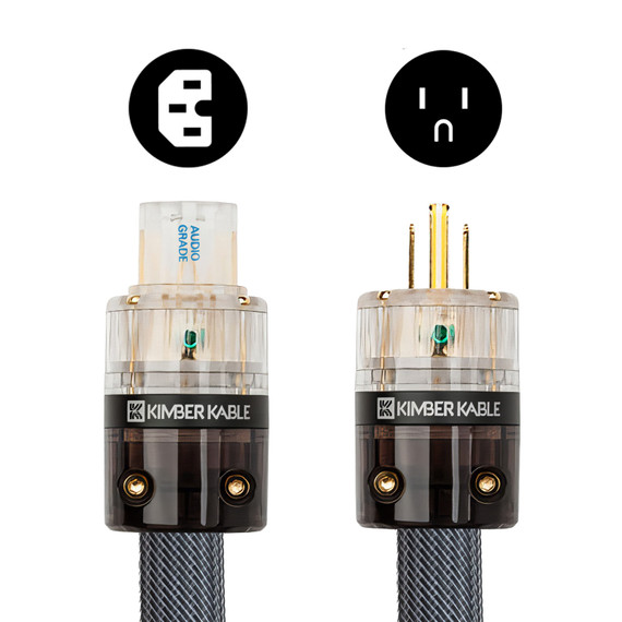 Kimber Kable PK10 ASCENT AC Power Cable with a 15 AMP end, graphics showing ends from top view