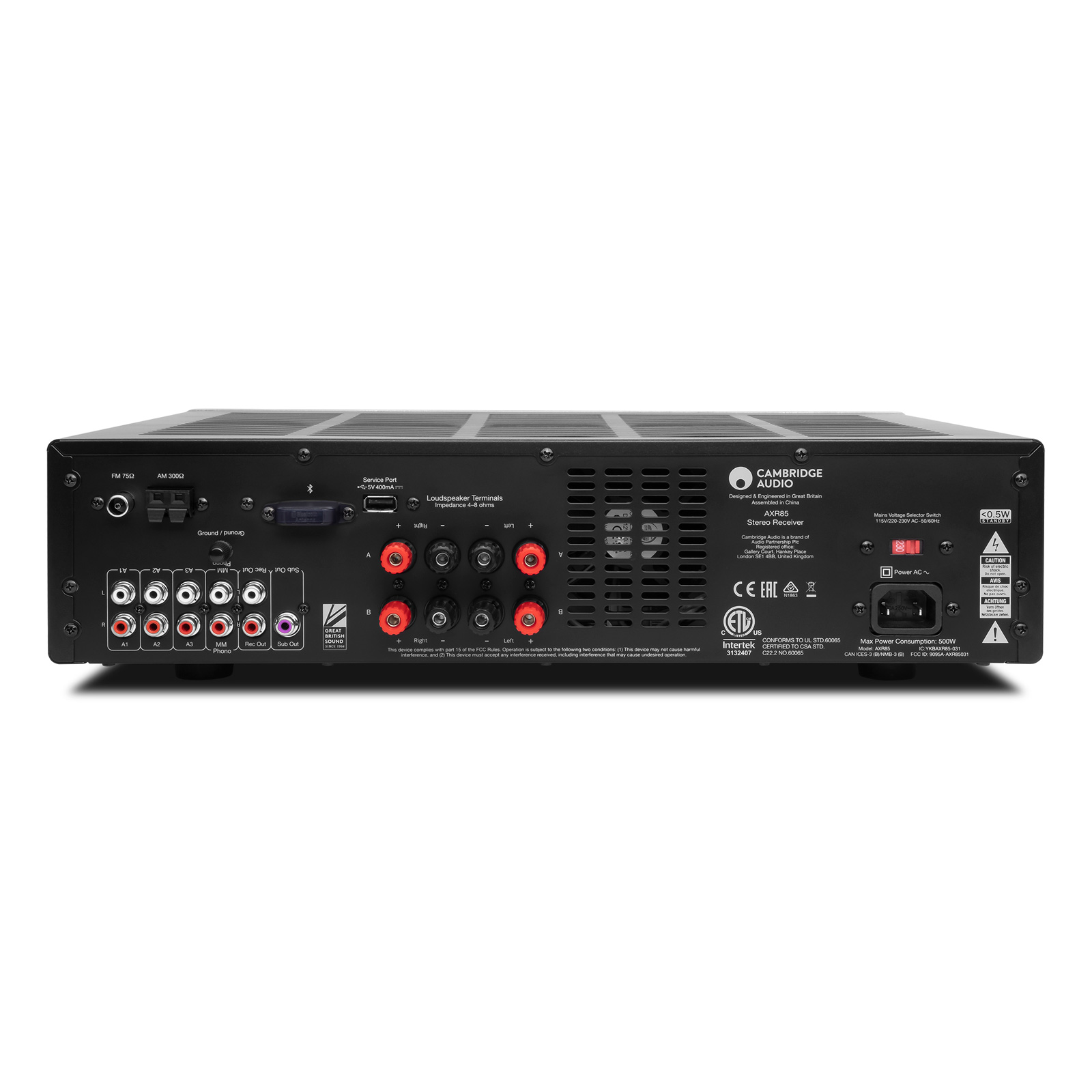 Back of Cambridge Audio AXR85 Stereo Receiver