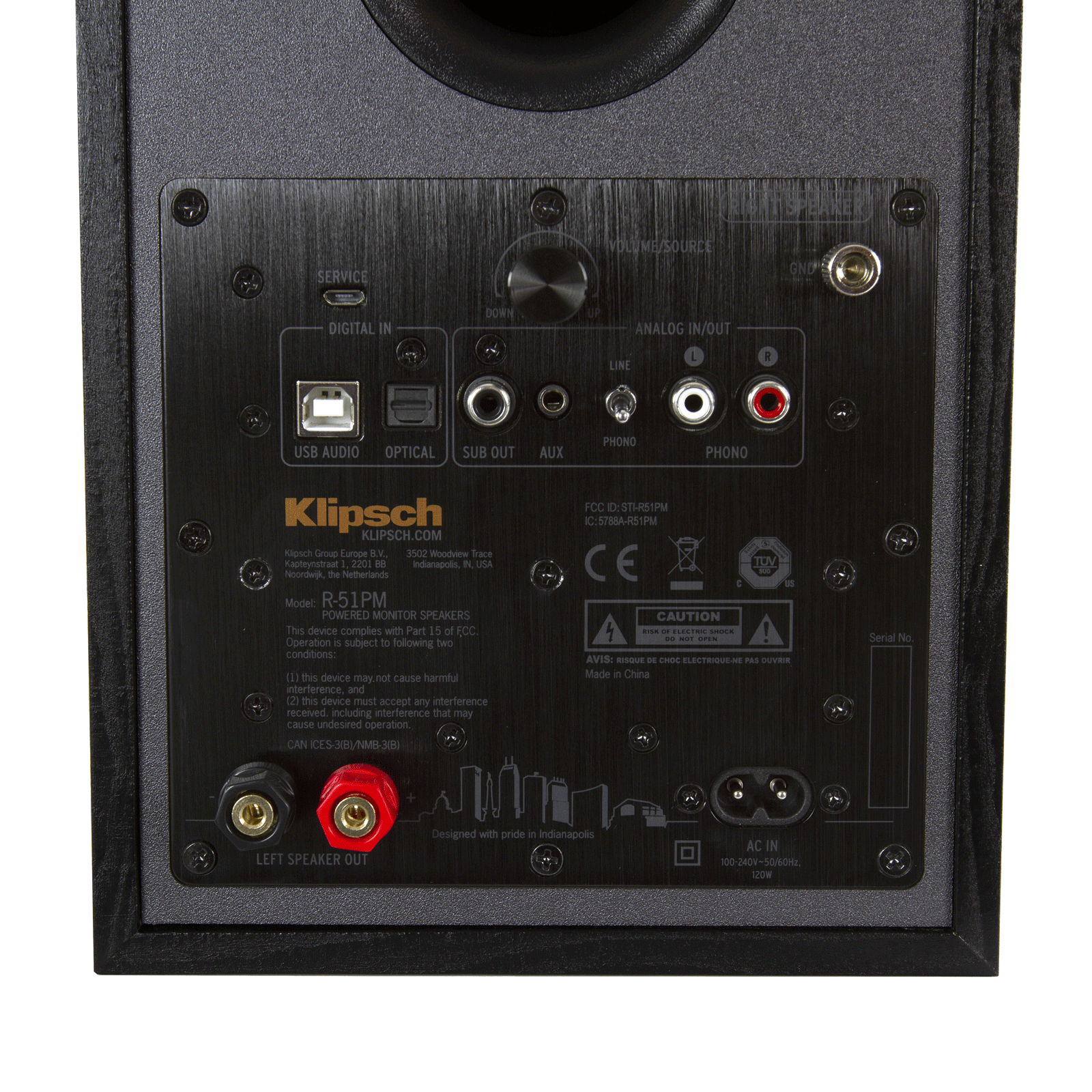Back side of Klipsch Reference R-51PM Powered Speakers
