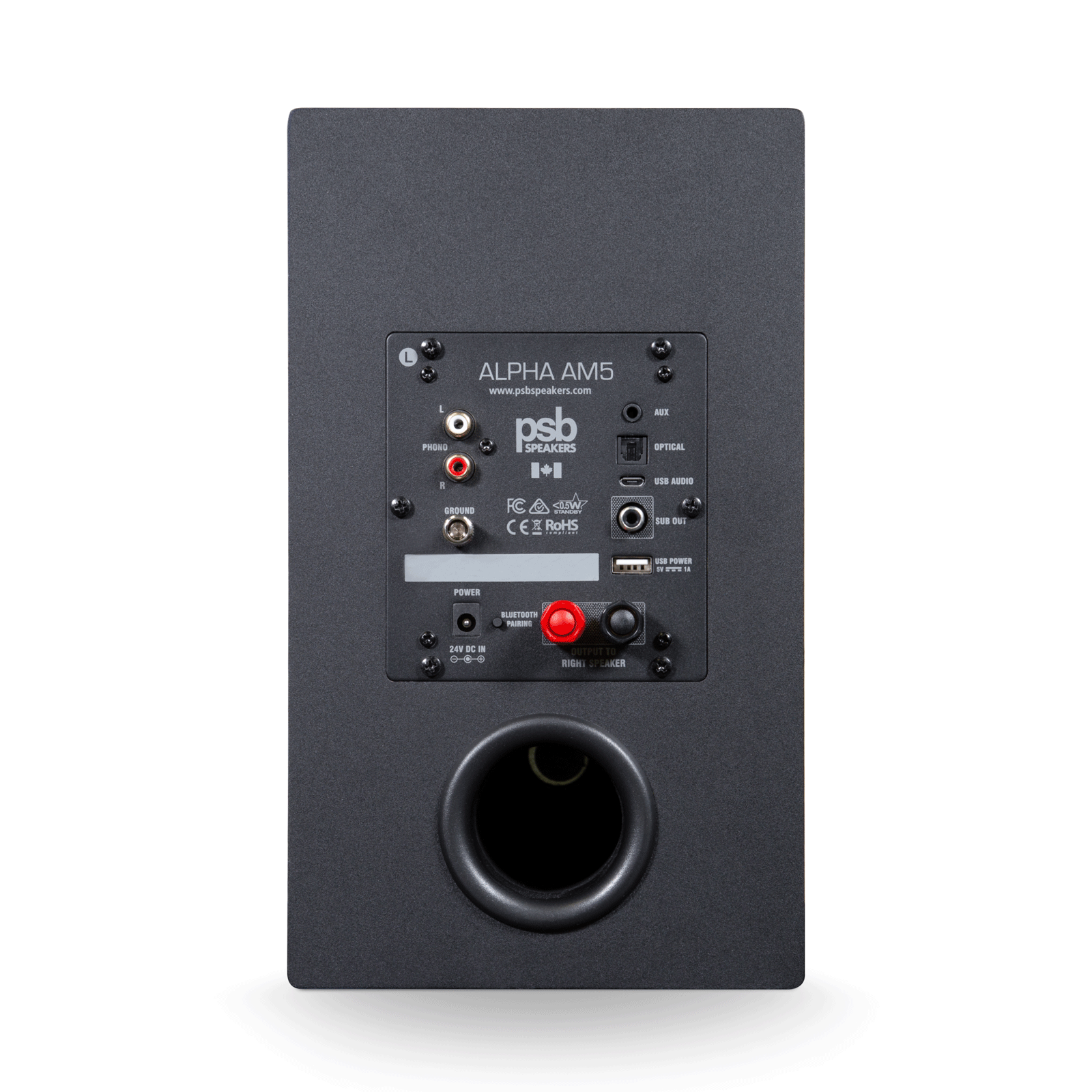 Back of PSB Alpha AM5 Powered Bookshelf Speakers