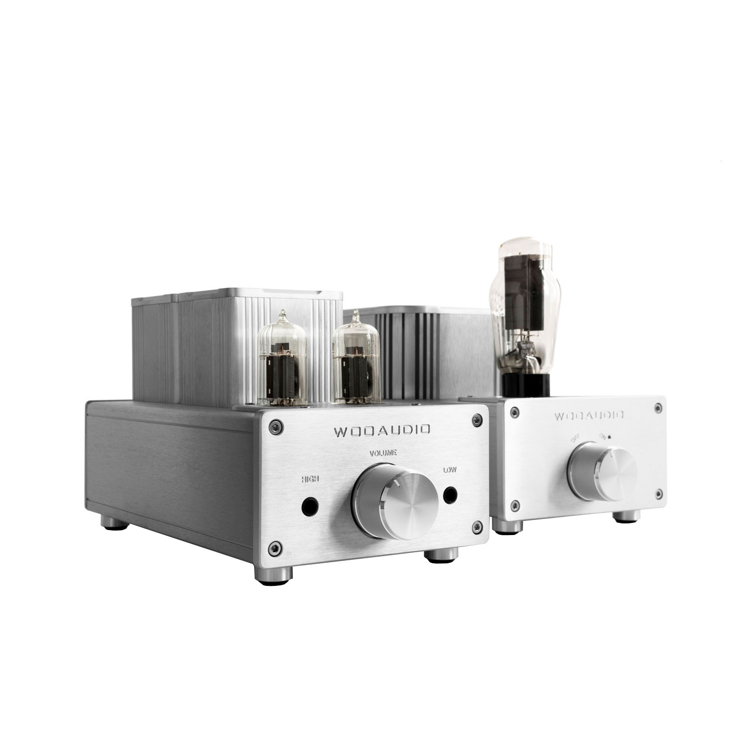 Angled view of the Woo Audio WA6 SE Headphone Amplifier Generation 2 in Silver