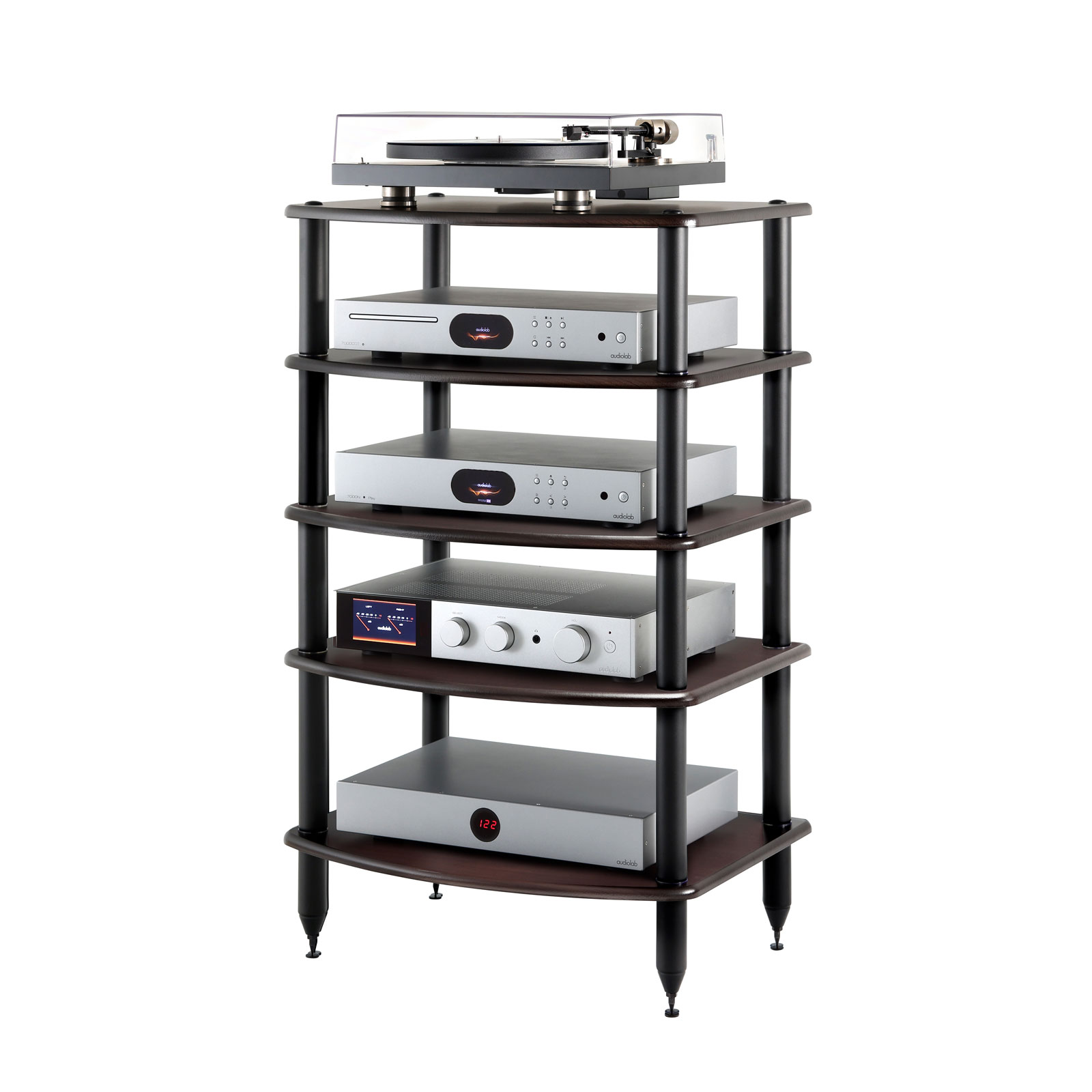 Pangea Audio Vulcan 5 Shelf Rack - Espresso with Black Posts