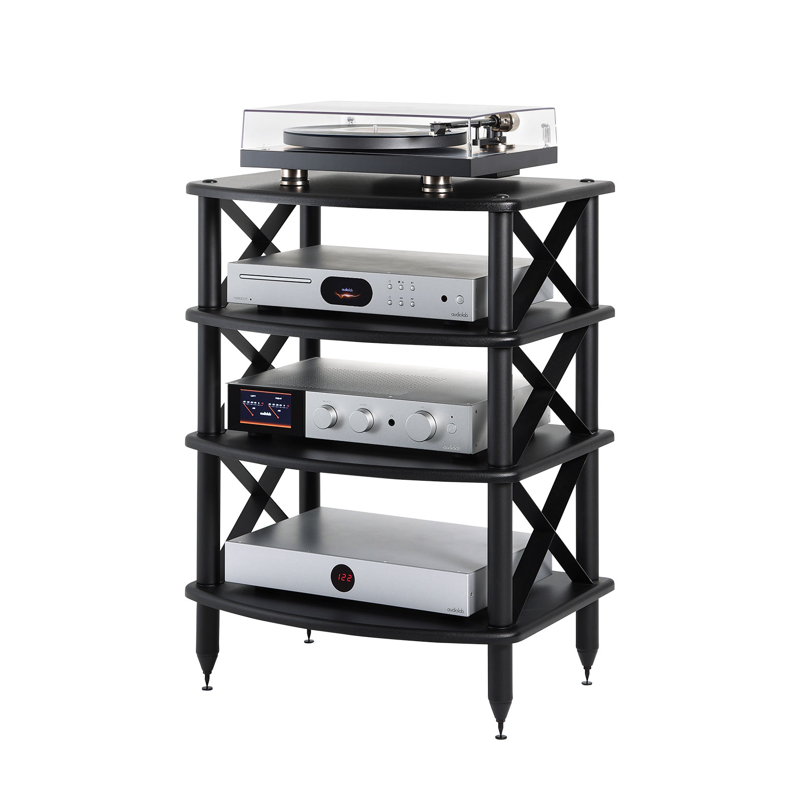 Pangea Audio Vulcan X-Brace 4-Shelf Audio Rack - Black Shelves