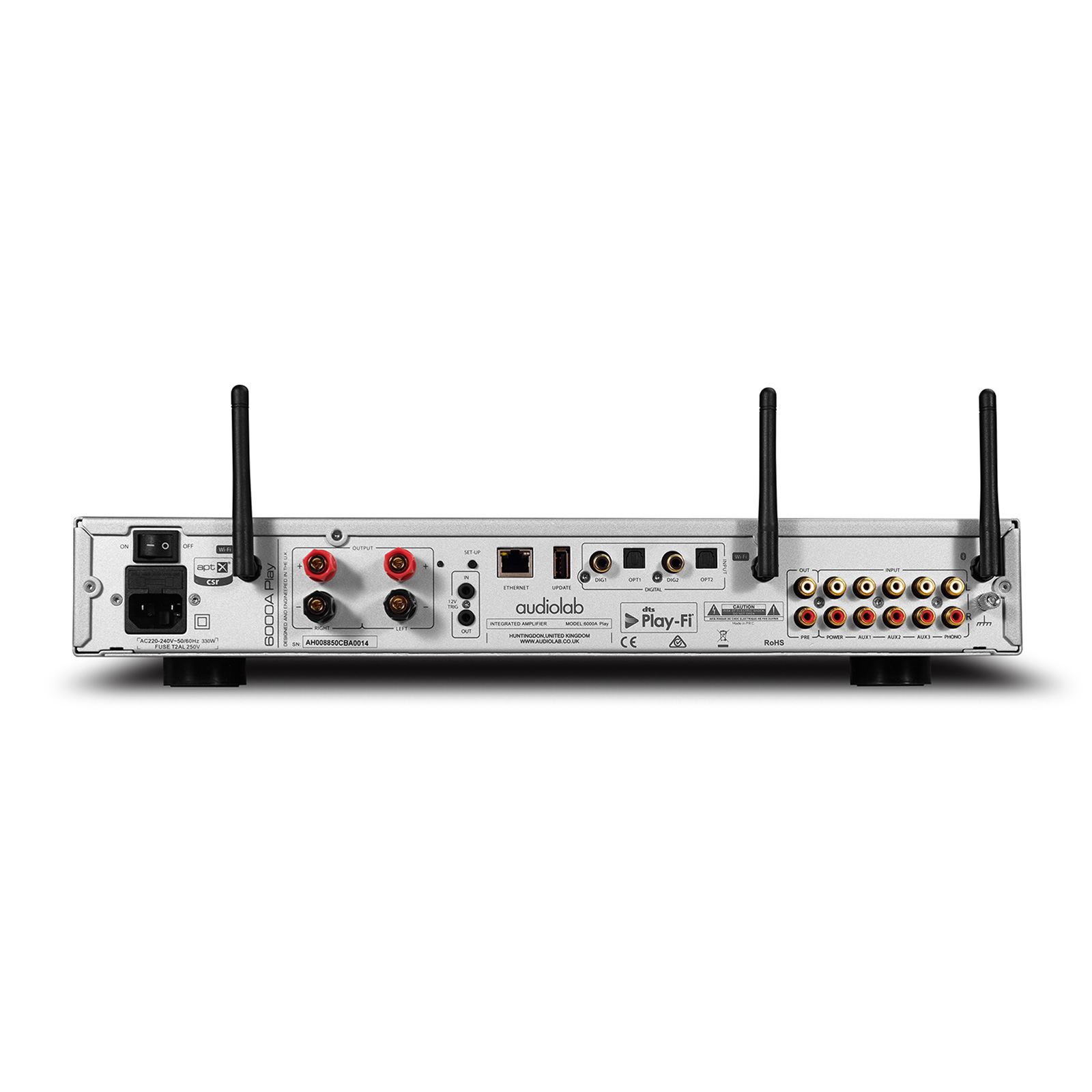 Back of audiolab 6000A Play Integrated Stereo Amplifier Silver