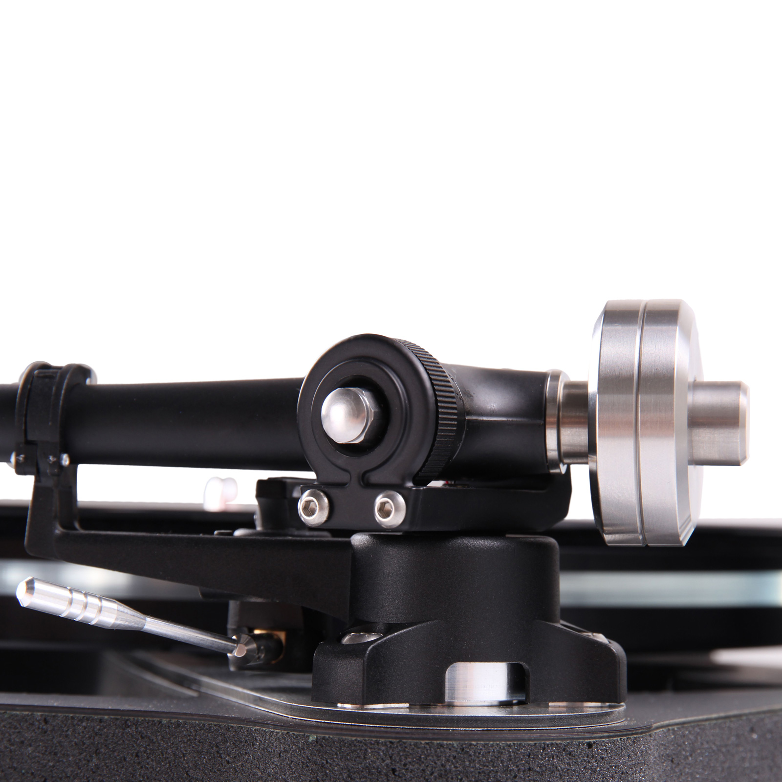 Detail view of the back of Rega Planar 8 turntable's tonearm