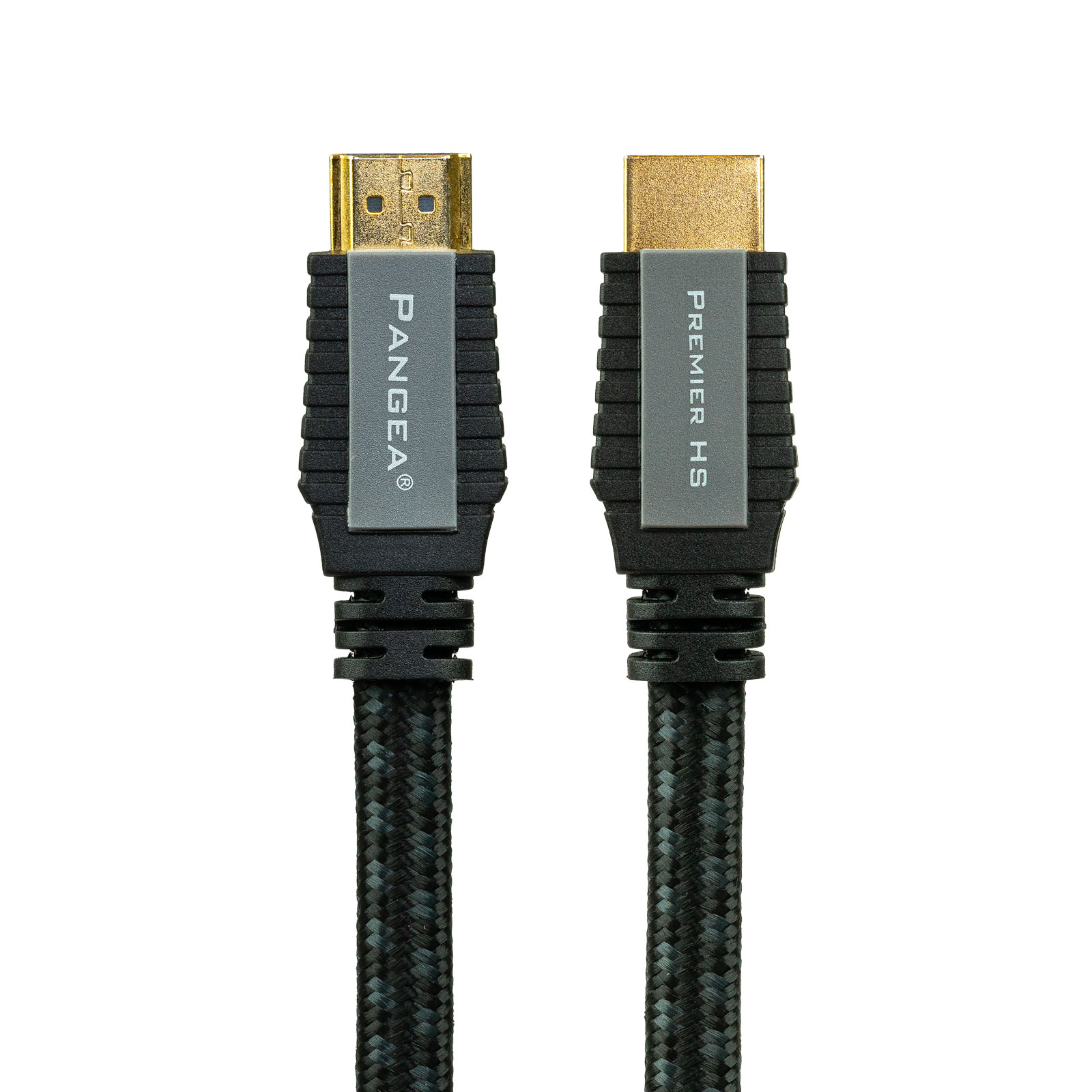 Pangea premium HDMI cable and Premier HS connector with braided black cable and gold-plated connectors