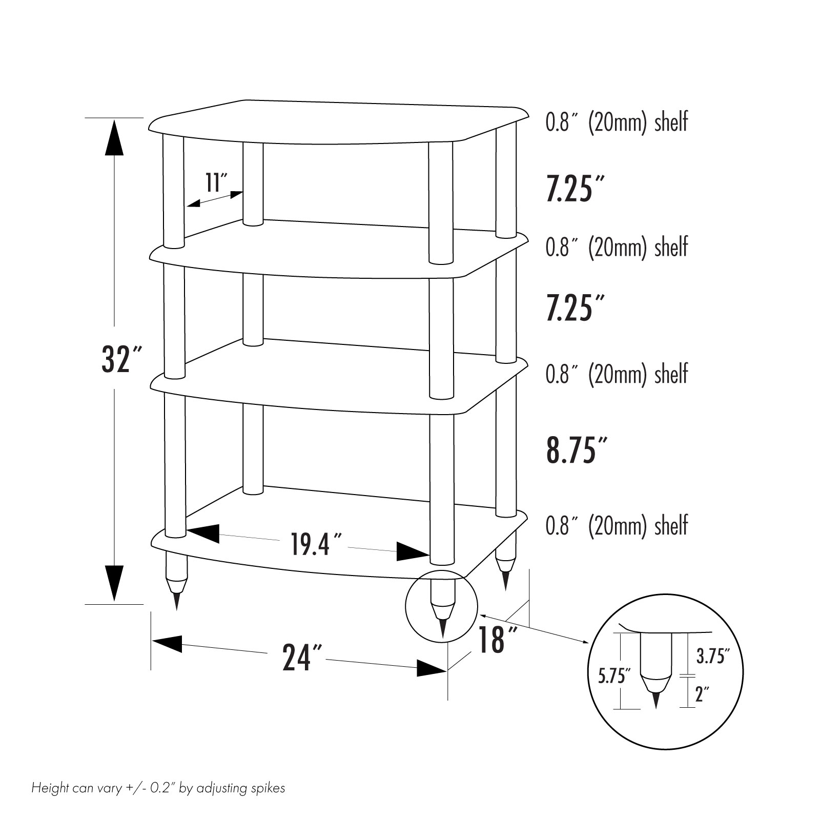 Pangea Audio Vulcan 4-Shelf Audio Rack - Parawood Shelves - Open Box