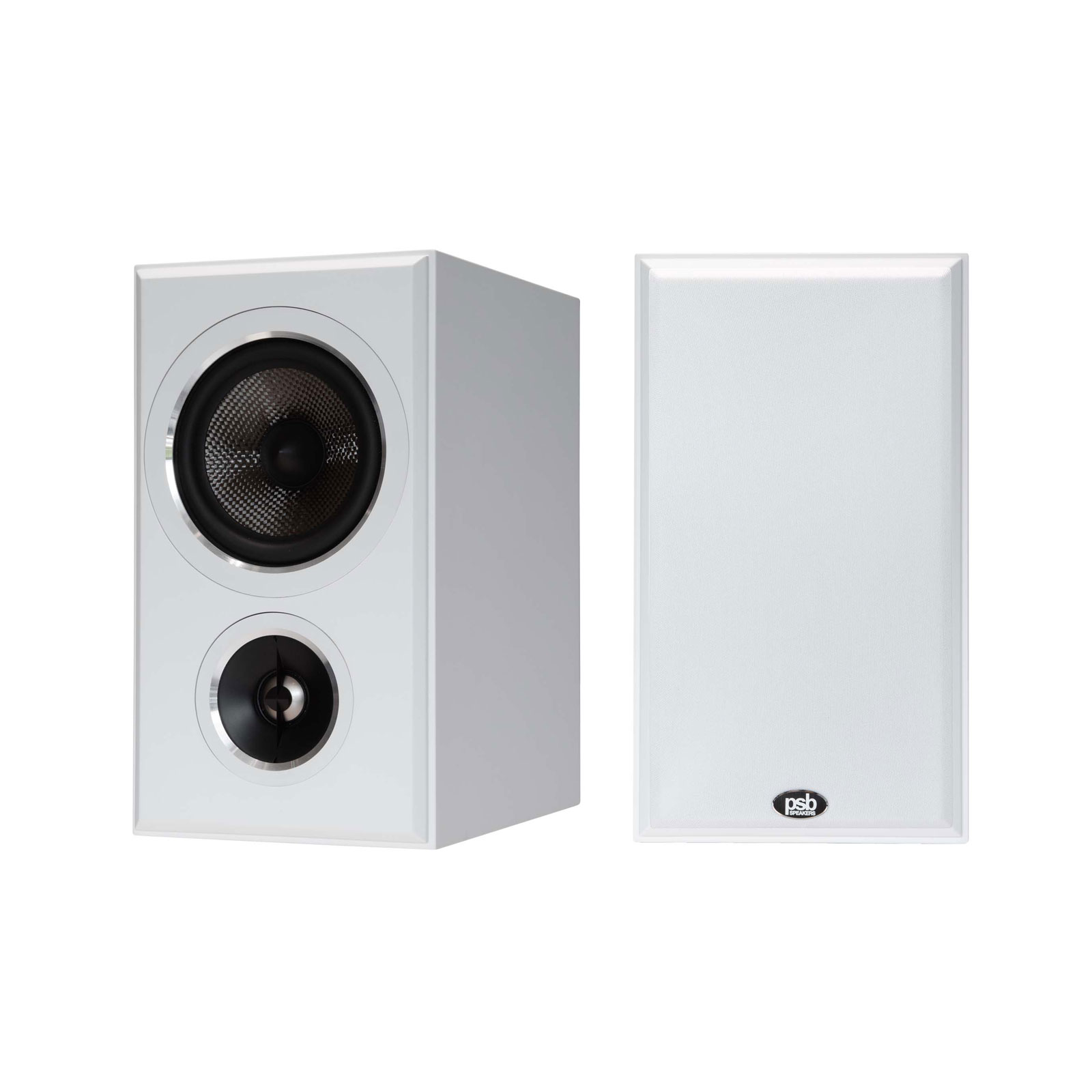 PSB Imagine B50 Bookshelf speakers in white, grill and no grill