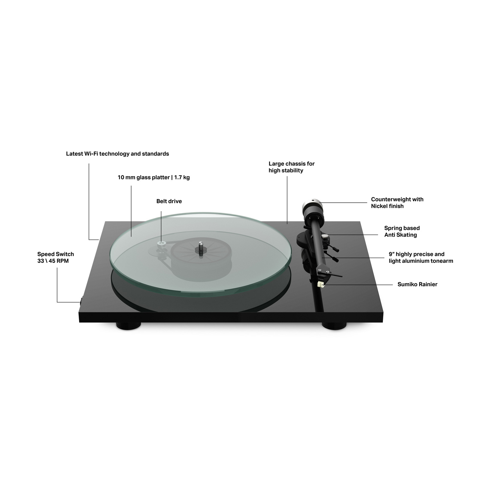 Name of parts of Pro-Ject T2 W - Wi-Fi Streaming Turntable