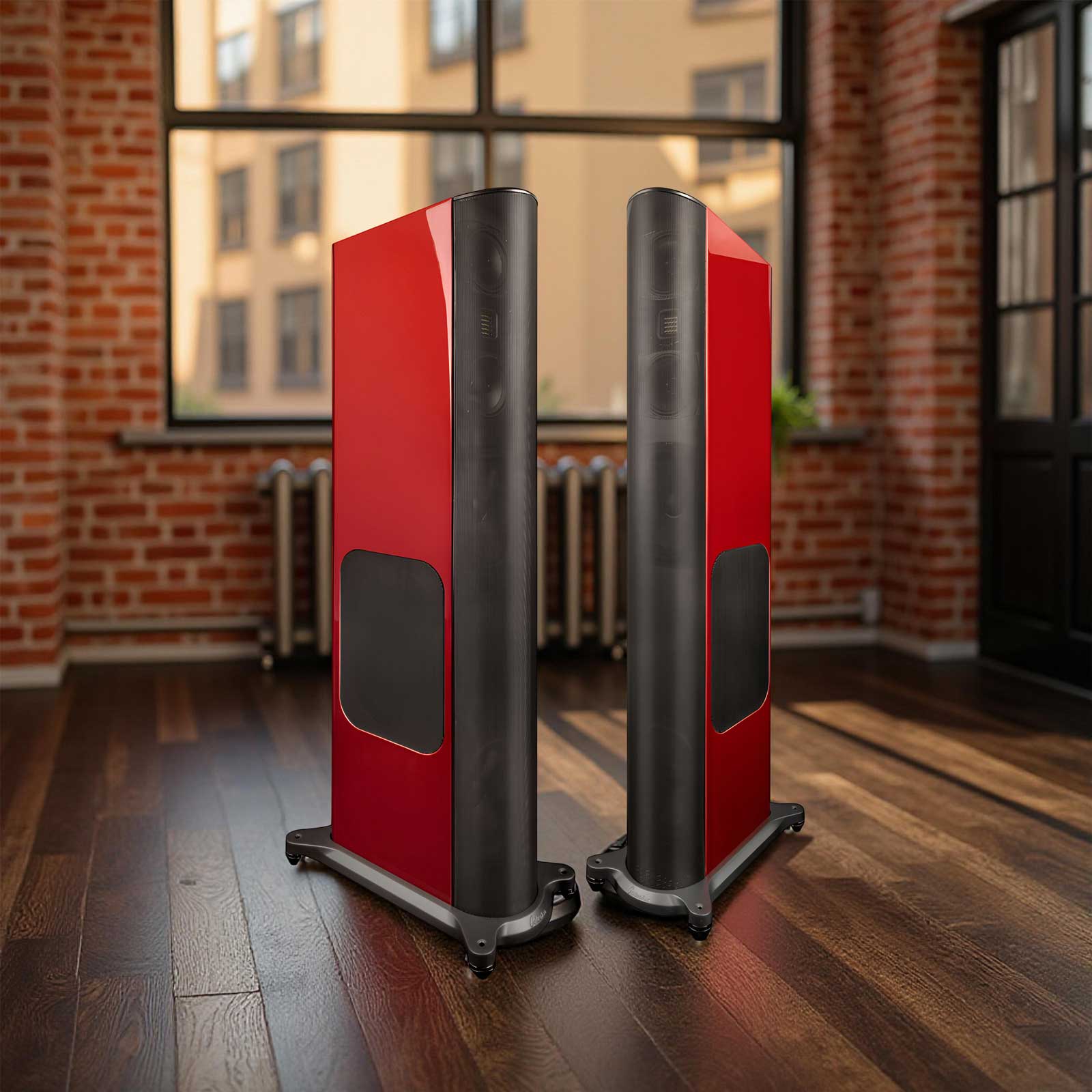 Lifestyle of the Golden Ear T66 Floorstanding Tower speaker in Santa Barbara Red