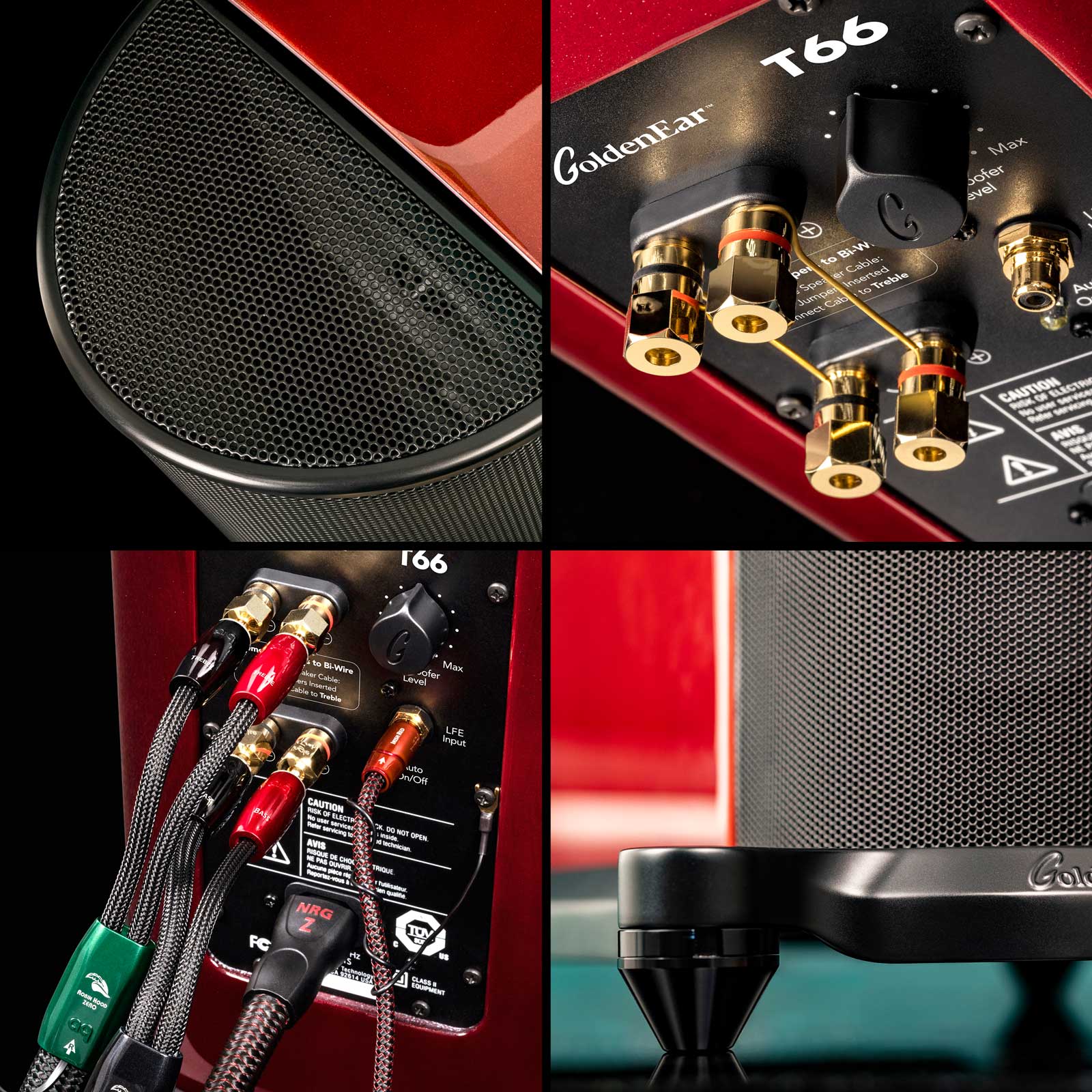 Details of the Golden Ear T66 Floorstanding Tower speaker in Santa Barbara Red