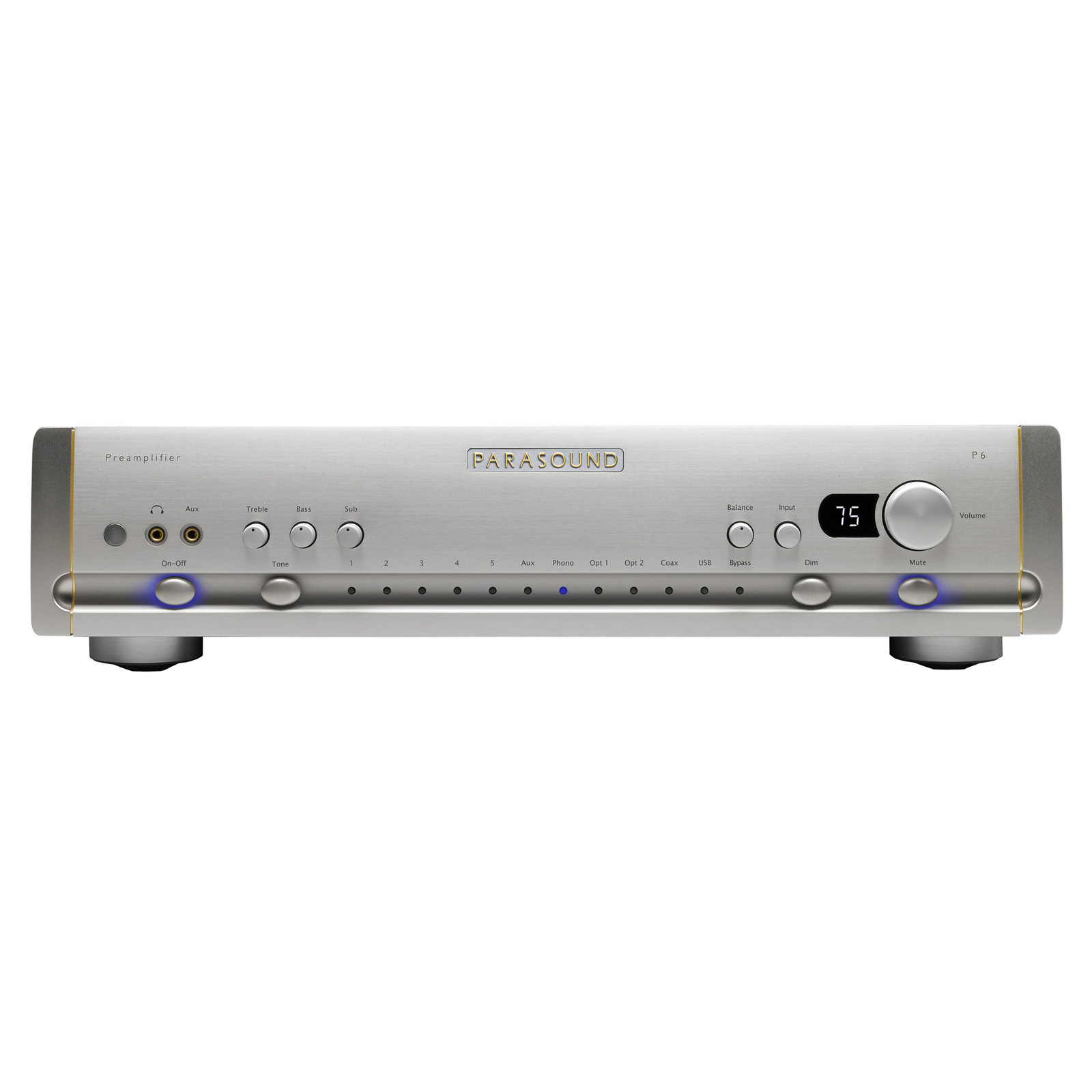 Front of used Parasound Halo P6 2.1 Channel Preamplifier & DAC