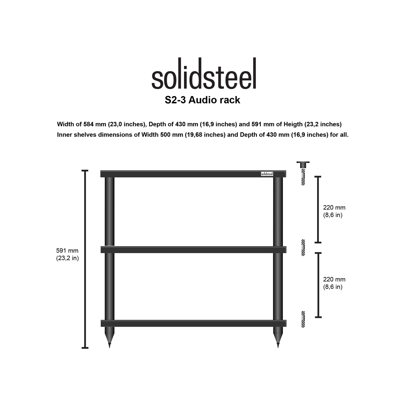 Solidsteel S2-3 Three-Shelf Audio Rack - Thumbnail 2