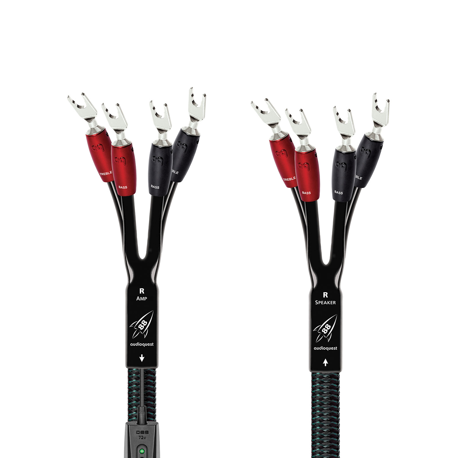 AudioQuest Rocket 88 With 72v DBS Speaker Cable - 8 Foot - Bi-Wire - Silver Spade to Silver Spade - Pair
