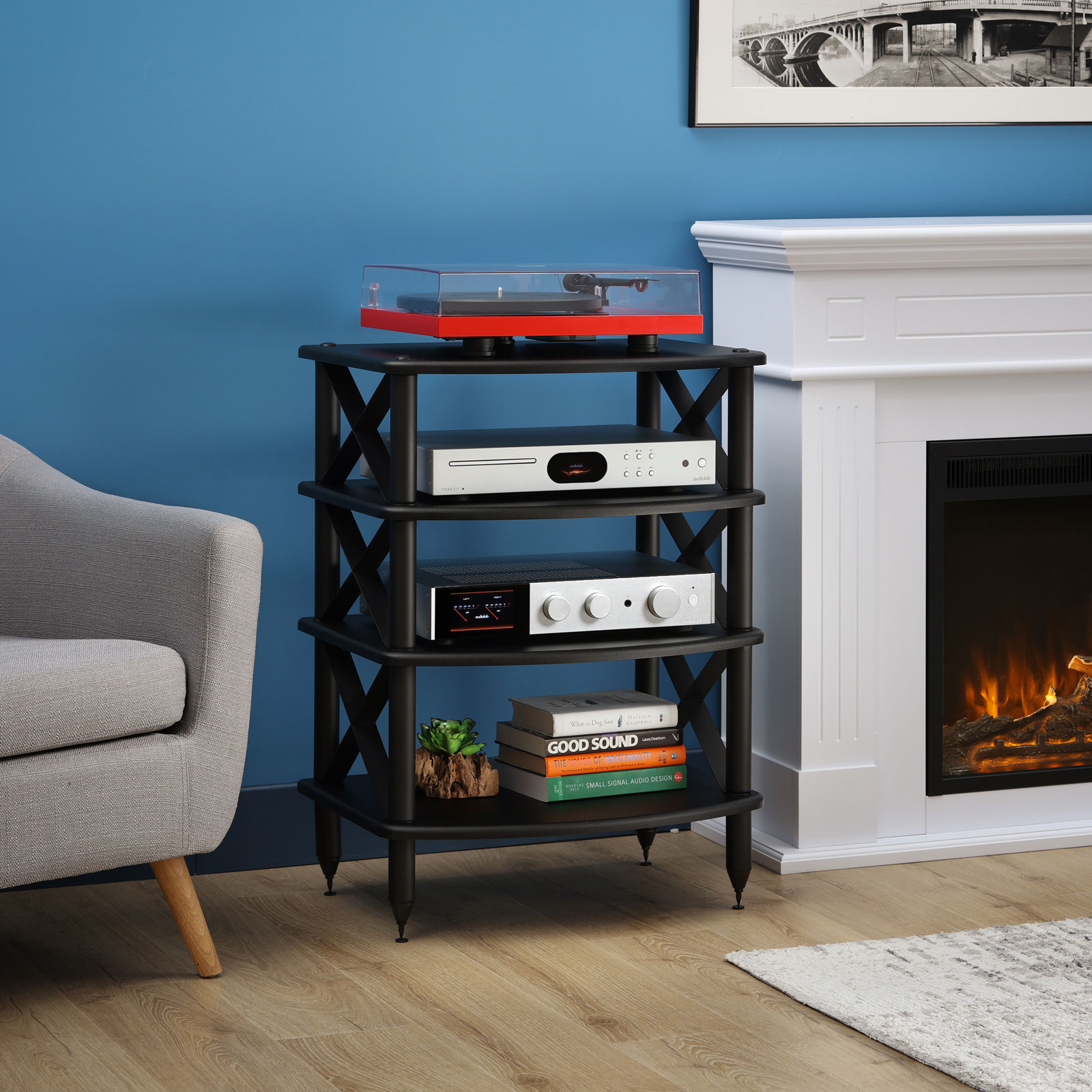 Pangea Audio Vulcan X-Brace 4-Shelf Audio Rack - Black Shelves - Demo