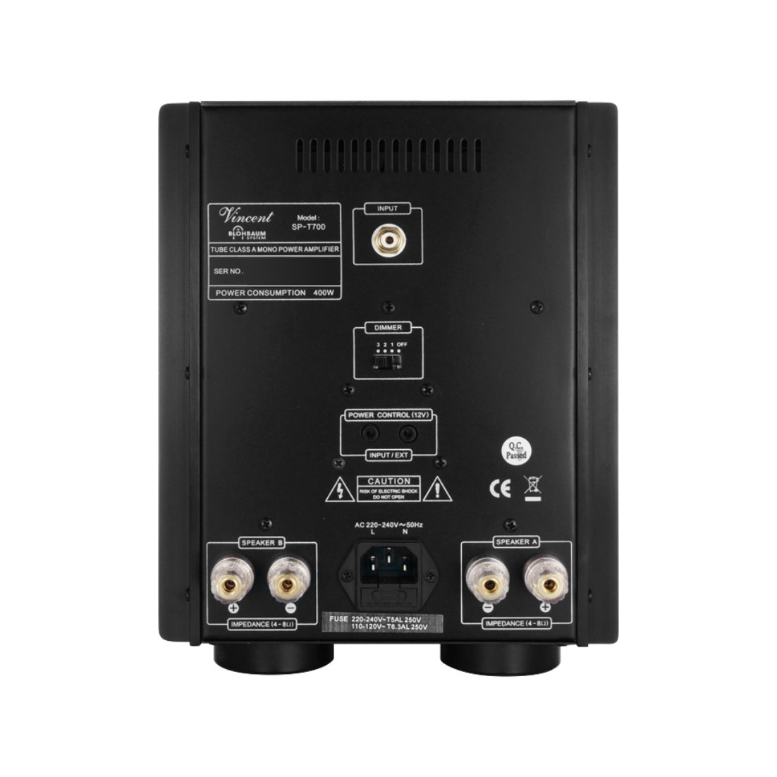 Back of Vincent Audio SP-T700 Hybrid Mono Amplifier