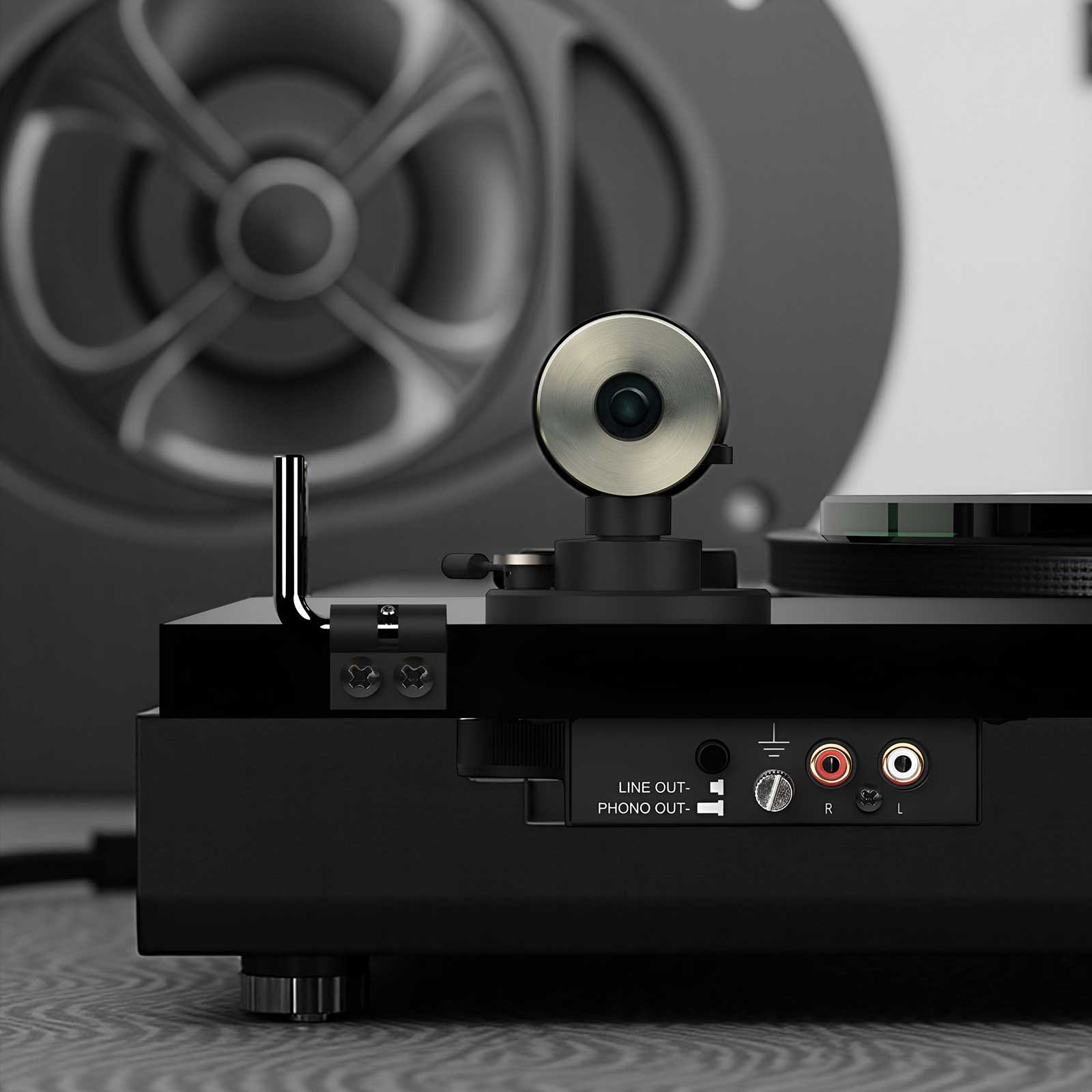 Back panel lifestyle of the Pro-Ject T2 Super Phono Turntable in Gloss Black