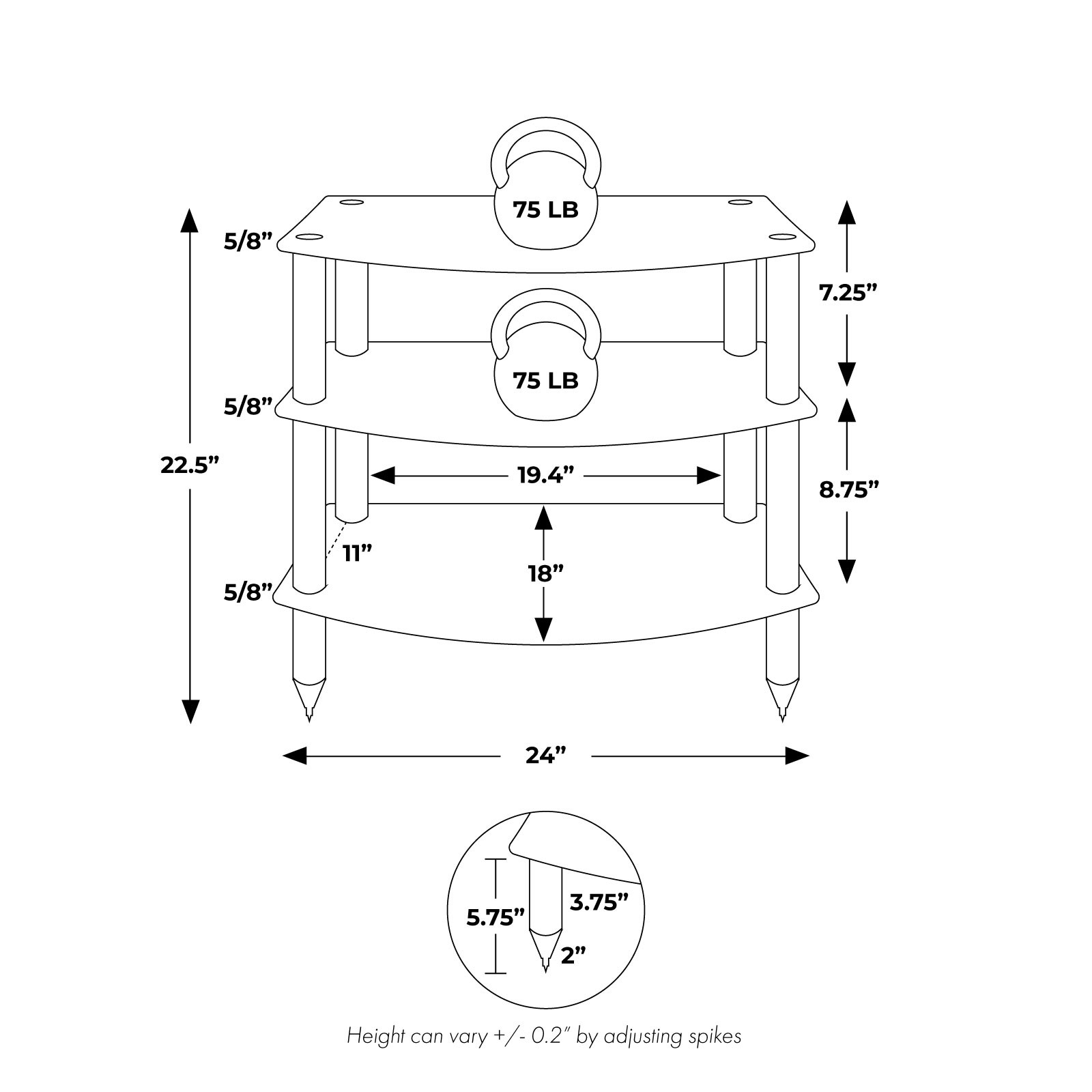 Pangea Audio Vulcan 3-Shelf Audio Rack - Espresso Shelves