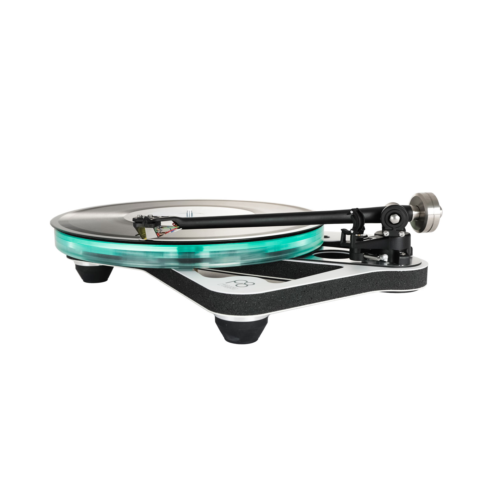 Side view of the Rega Planar 8 turntable in White with ND7 Cartridge