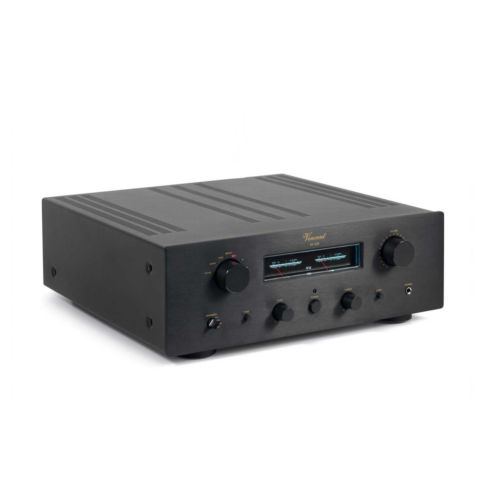 Right angle view of Vincent Audio SV-228 Hybrid Stereo Integrated Amplifier in Black