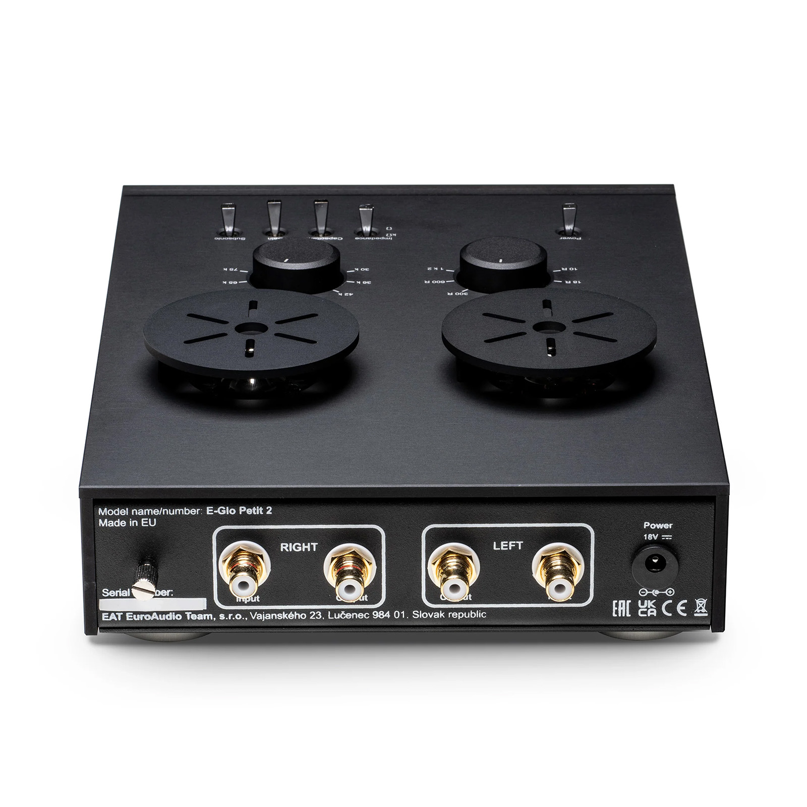 Top view of EAT E-Glo Petit 2 Vacuum Tube Phono Preamplifier - Black