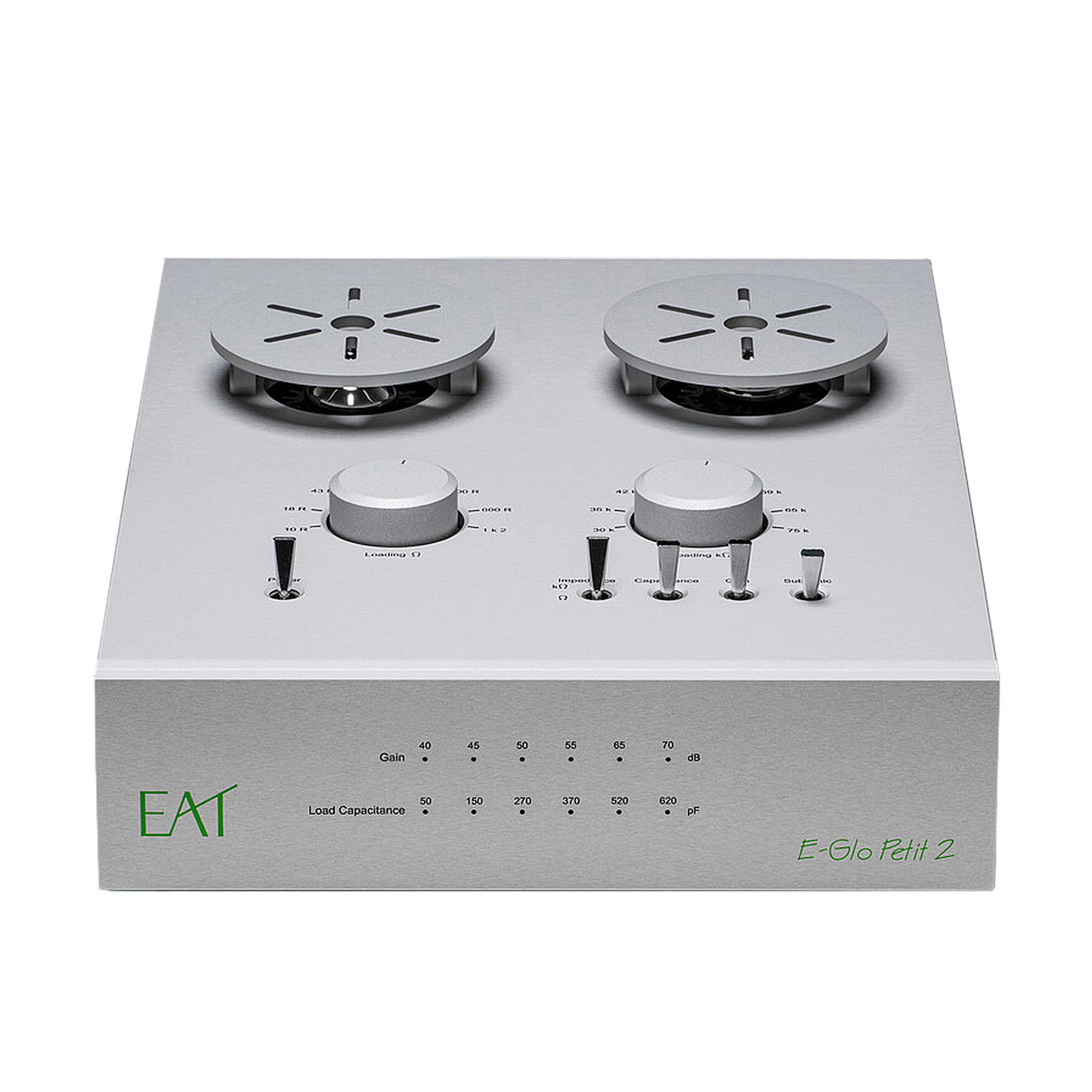 Front of EAT E-Glo Petit 2 Vacuum Tube Phono Preamplifier - Silver