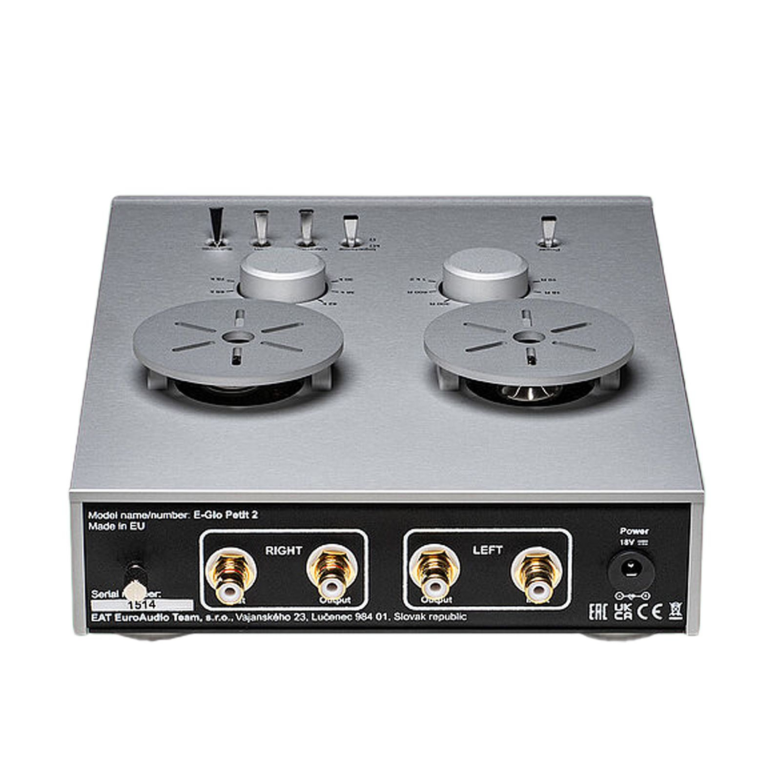 Back of EAT E-Glo Petit 2 Vacuum Tube Phono Preamplifier - Silver