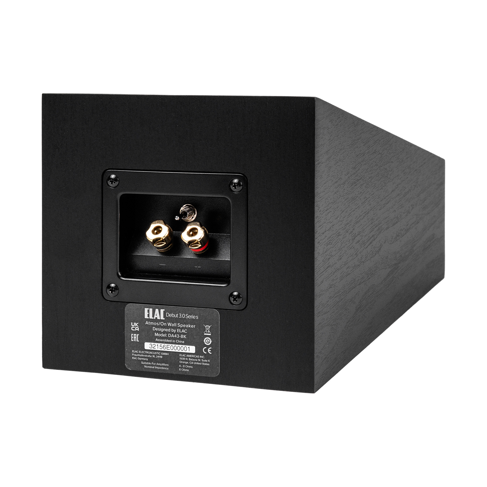 back of ELAC Debut 3.0 D4.3 Atmos Enabled Wall Speakers