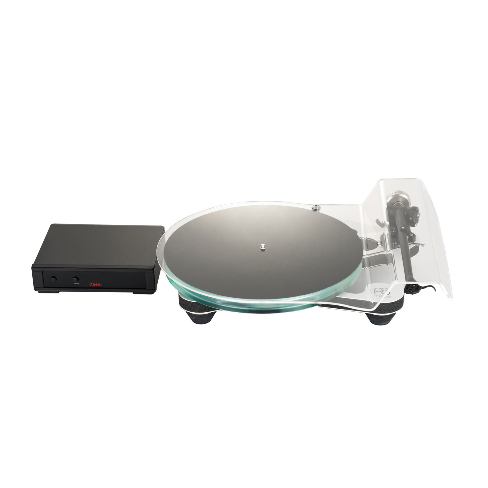 Front angled view of the Rega Planar 8 Turntable in white with dustcover, No Cartridge, PSU